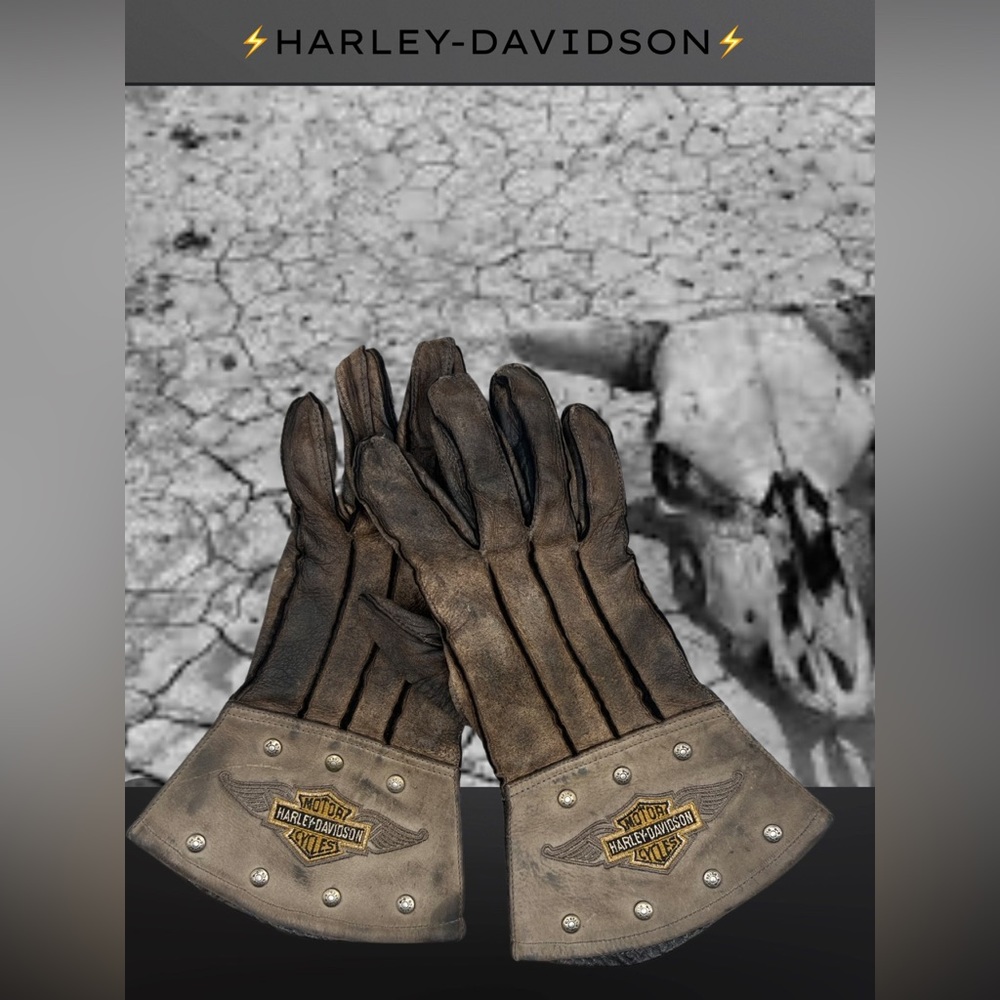⚡️HARLEY-DAVIDSON⚡️ Vintage Leather/Studded Guantlet Motorcycle Gloves